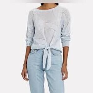 Veronica Beard Womens Small Elina Tie Front Linen Sweater Blue Long Sleeves